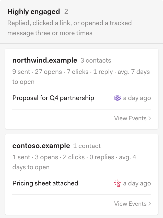 Cards grouped by domain
