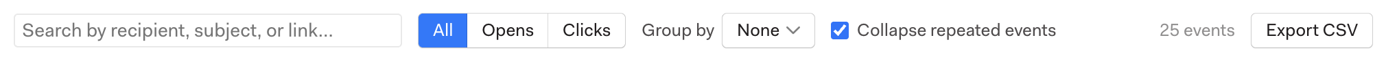 The Feed toolbar with search, filters, group by, and export